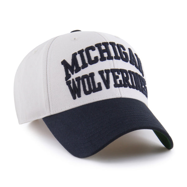 Pictured is this Collegiate Michigan Wolverines Broke Line ’47 MVP cap in white & navy. 2