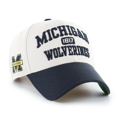 Pictured is this Collegiate Michigan Wolverines Broke Line '47 MVP cap in natural. 1