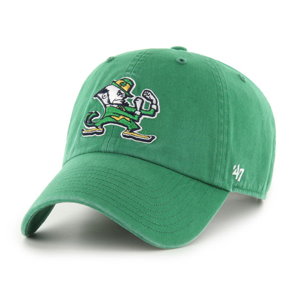 Pictured is this Collegiate Notre Dame Fighting Irish '47 CLEAN UP cap in kelly green. 1