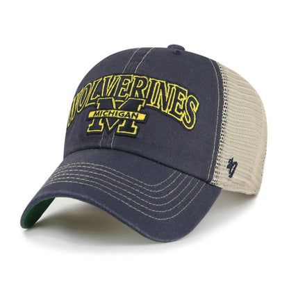 Pictured is this Collegiate Michigan Wolverines Tuscaloosa ’47 CLEAN UP cap in navy. 1