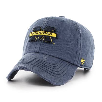 Pictured is this Collegiate Michigan Wolverines Weathered '47 CLEAN UP cap in navy. 1