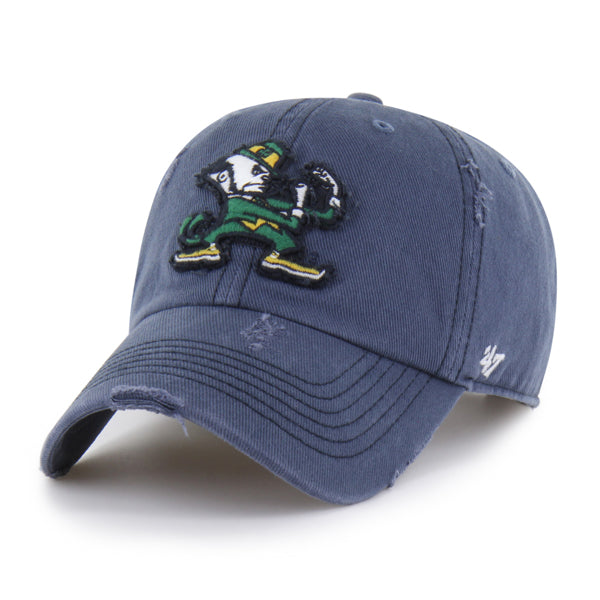 Pictured is this Collegiate Notre Dame Fighting Irish Weathered '47 CLEAN UP cap in navy. 1