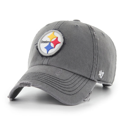 Pictured is this NFL Weathered Pittsburgh Steelers ’47 CLEAN UP cap in grey. 1
