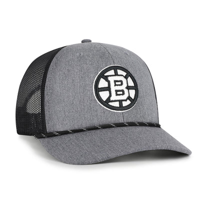 Pictured is this NHL Boston Bruins Carbon Rope '47 TRUCKER cap in dark grey. 2