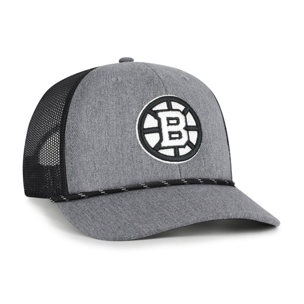 Pictured is this NHL Boston Bruins Carbon Rope '47 TRUCKER cap in dark grey. 2