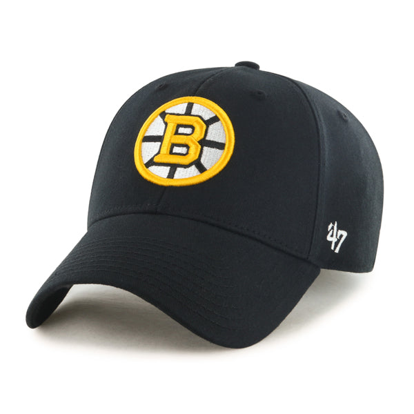 Pictured is this NHL Boston Bruins Legend '47 MVP cap in black. 1