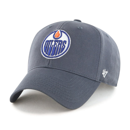 Pictured is this NHL Edmonton Oilers Legend '47 MVP cap in navy. 1
