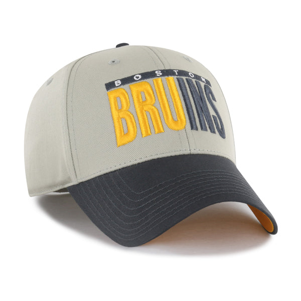 Pictured is this NHL Boston Bruins Half Block Text ’47 MVP cap in grey. 2