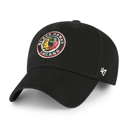 Pictured is this NHL Chicago Blackhawks Legend ’47 MVP cap in black. 1