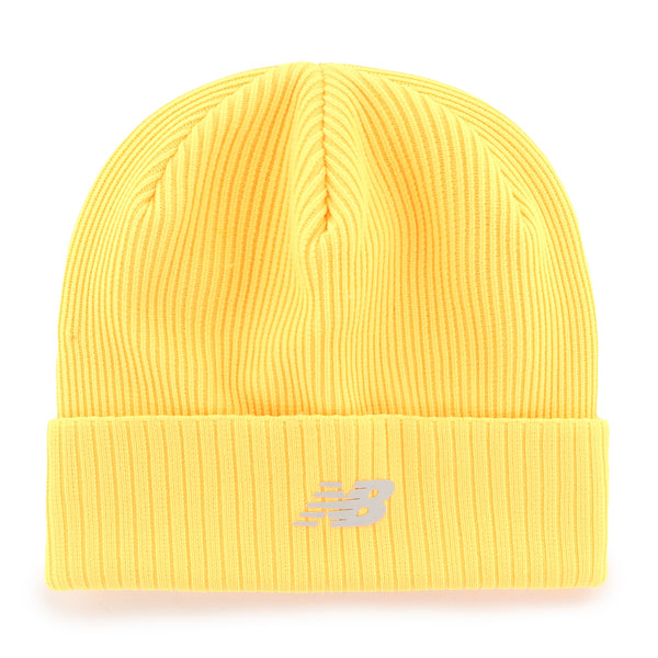 Pictured is this New Balance Reflect ’47 CUFF KNIT beanie cap in medium orange. 1