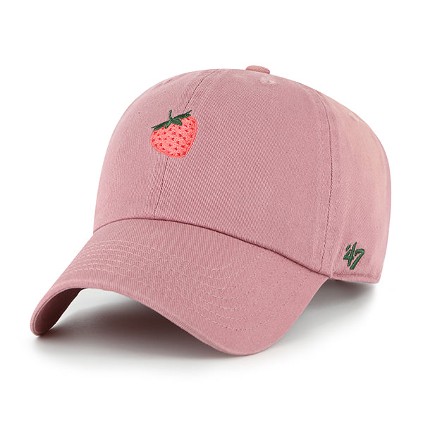 Pictured is this Fruit Icon Strawberry Base Runner '47 CLEAN UP cap in pink. 1